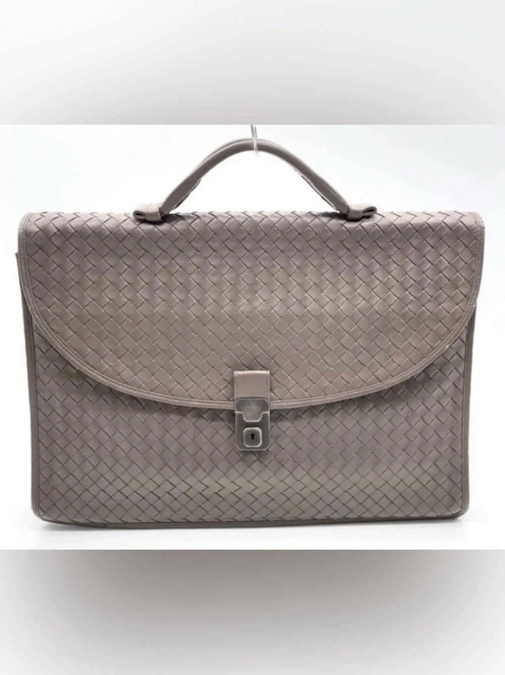 BOTTEGA VENETA Unisex Sophisticated Intrecciato Grey Woven Leather Briefcase